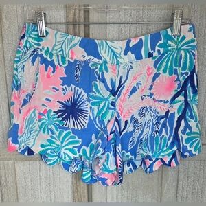 Lilly Pulitzer Womens Dahlia Scalloped Pull On Shorts Size M Blue Floral
